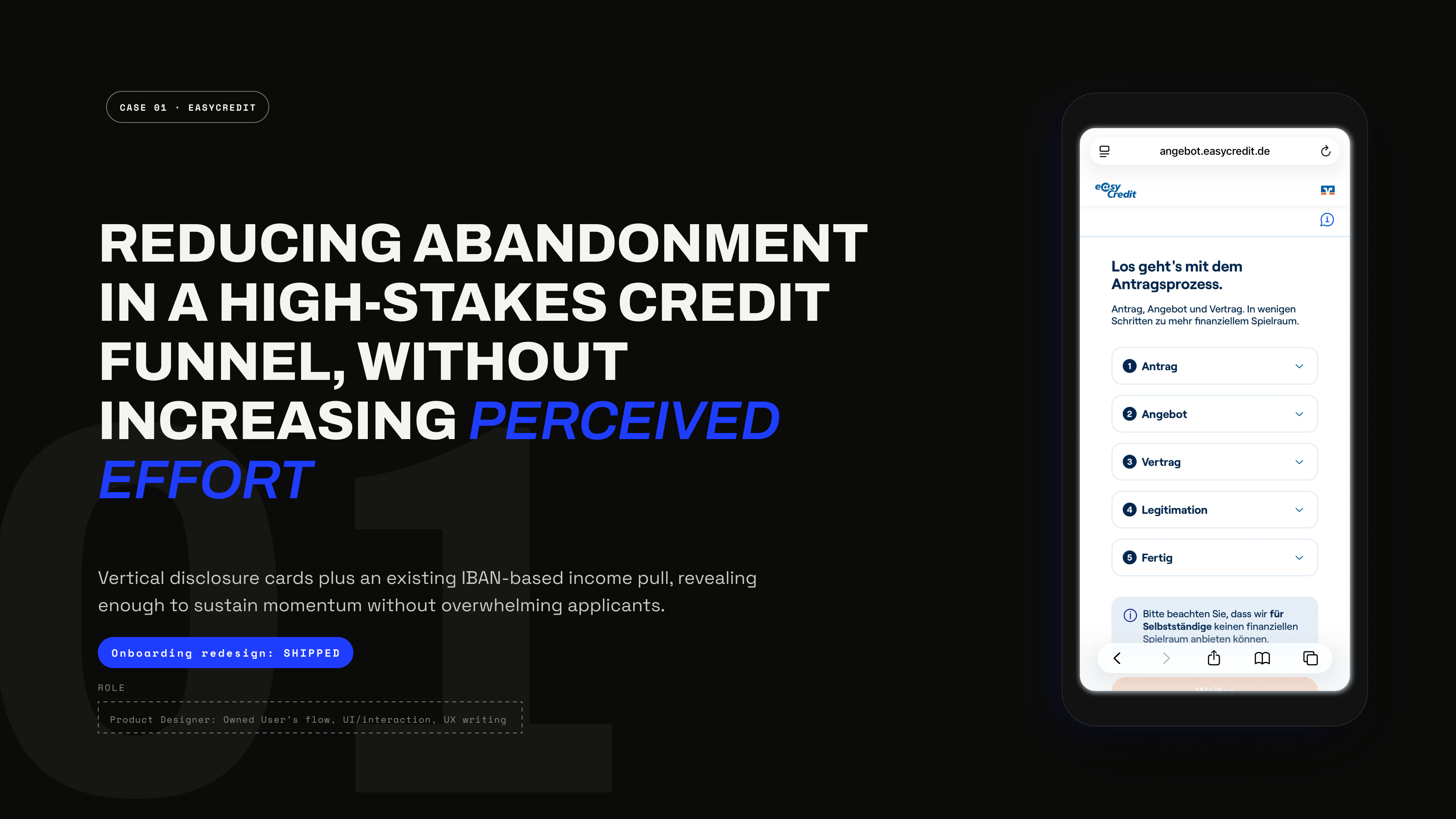 easyCredit case cover — reducing abandonment in a high-stakes credit funnel, without increasing perceived effort
